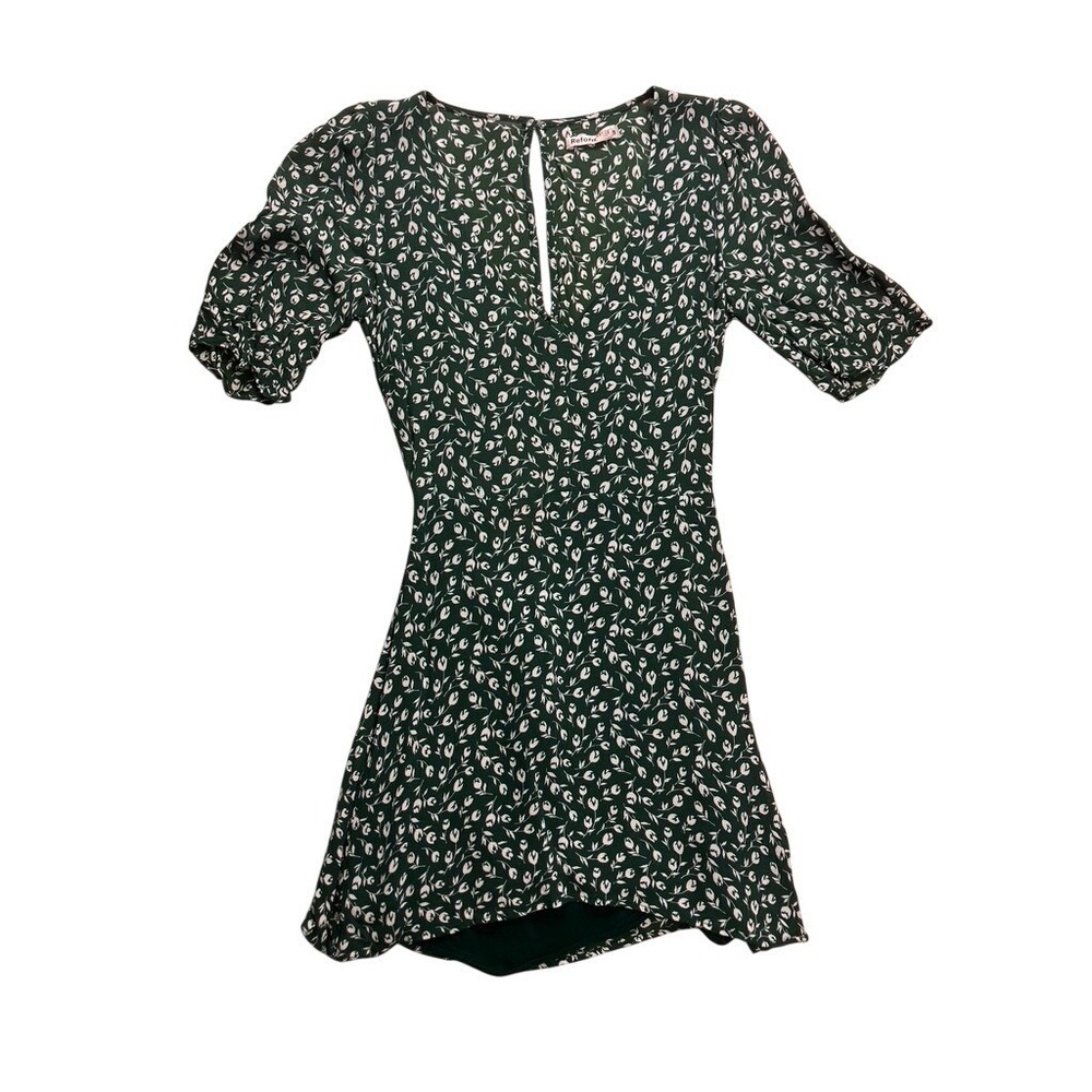 Reformation Floral Mini Dress Womens 8 Green Short Sleeve Open Back V-Neck